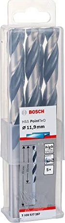 Bosch Professional HSS PointTeQ Spiralbohrer, 11.9x101x151mm, 5 Stück