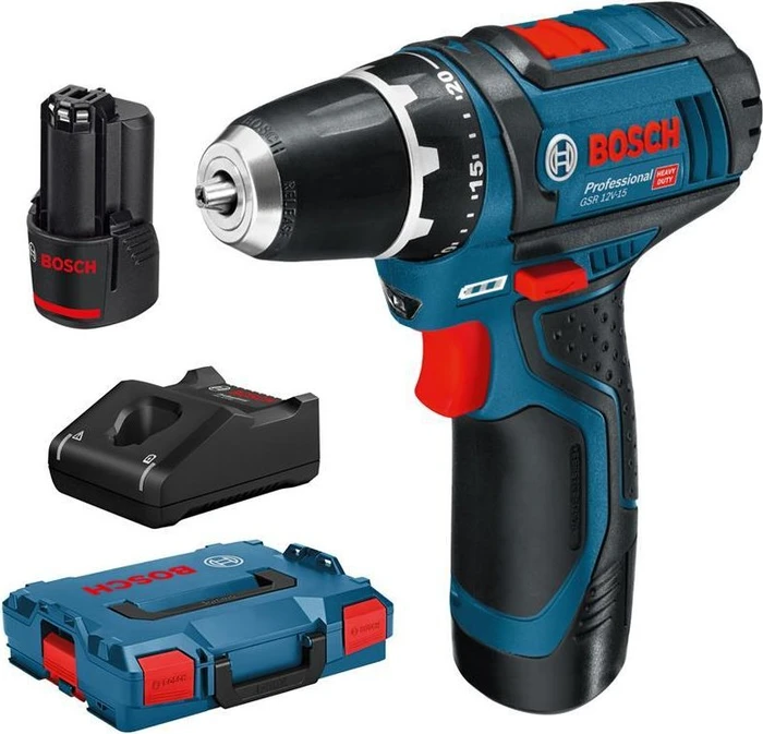 Bosch Professional GSR 12V-15 Akku-Bohrschrauber inkl. L-Boxx + 2 Akkus 2.0Ah