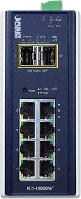Planet IGS-10020MT Industrial Railmount Gigabit Managed Switch, 8x RJ-45, 2x SFP, V3