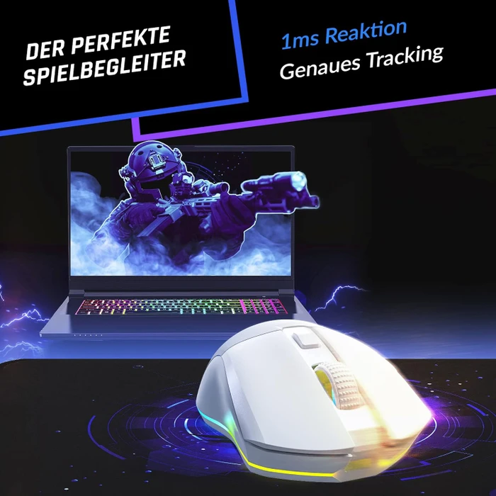 Klim Blaze Pro Rechargeable Wireless RGB mit Ladestation, weiß, USB