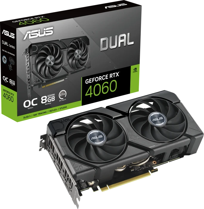 ASUS Dual GeForce RTX 4060 EVO OC, DUAL-RTX4060-O8G-EVO, 8GB GDDR6, HDMI, 3x DP, retail