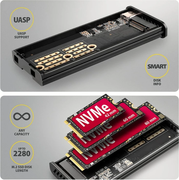 Axagon M.2 Festplattengehäuse, M.2 PCIe, Display Box, USB-C 3.1