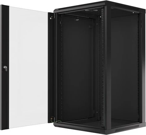 Lanberg 19" Wandschrank 22HE, hängend, Flat Pack, Glastür, IP20, RAL 9004, 600mm tief