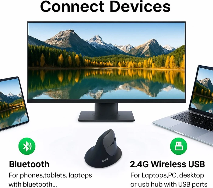 Equip Ergonomic Rechargeable Dual Mode Wireless Mouse schwarz, USB/Bluetooth
