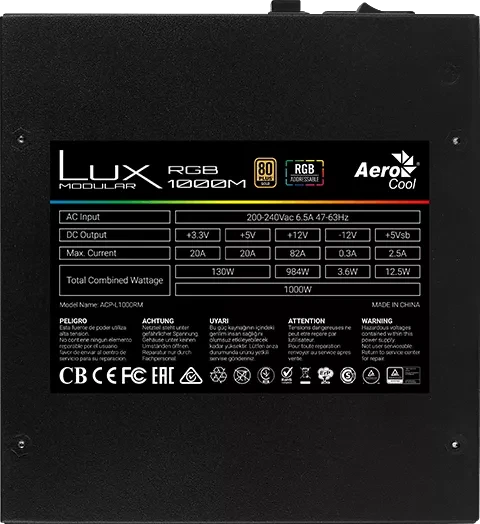 AeroCool Lux RGB Modular 1000M 1000W, ATX 2.4