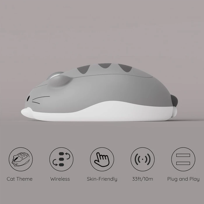Akko x Waigua Cat Theme Wireless Mouse, Gray Mimo, USB