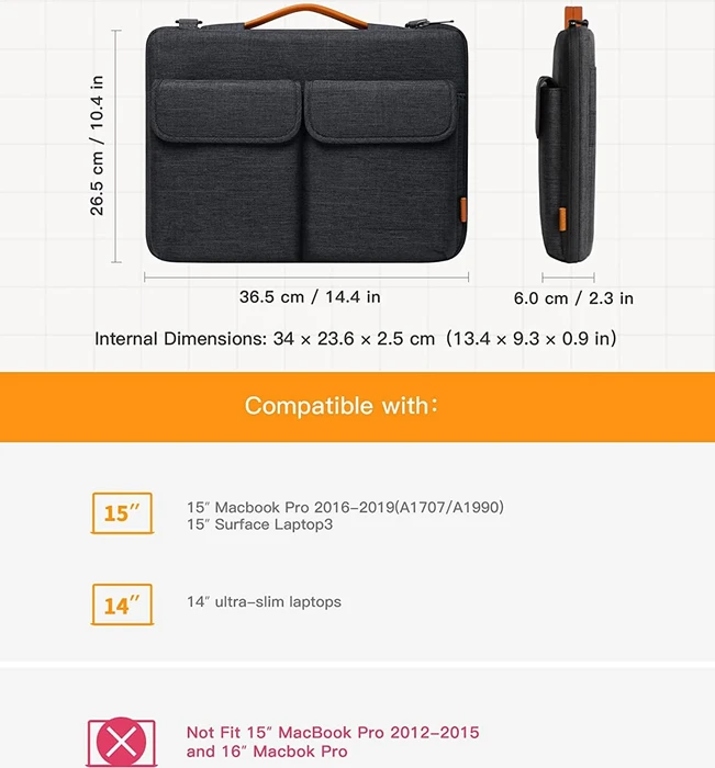 Inateck 14" EdgeKeeper 360° schützende Laptop Schultertasche, schwarzgrau