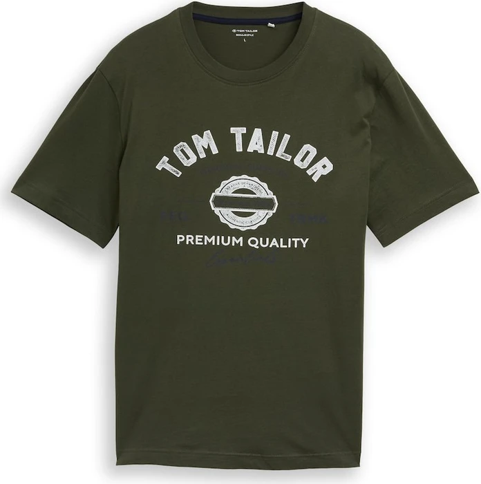 Tom Tailor Logo-Print T-Shirt kurzarm deep forest green (Herren)