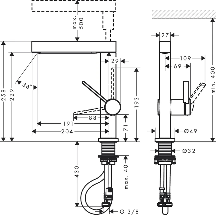 Hansgrohe Finoris 230 mit Ausziehbrause 2jet und Push-Open Ablaufgarnitur mattschwarz