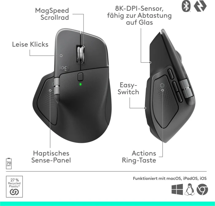 Logitech MX Master 4 Graphite, dunkelgrau, Logi Bolt, USB/Bluetooth