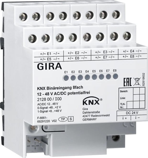 Gira KNX Binäreingang 8-fach 12-48V AC/DC, 4TE REG