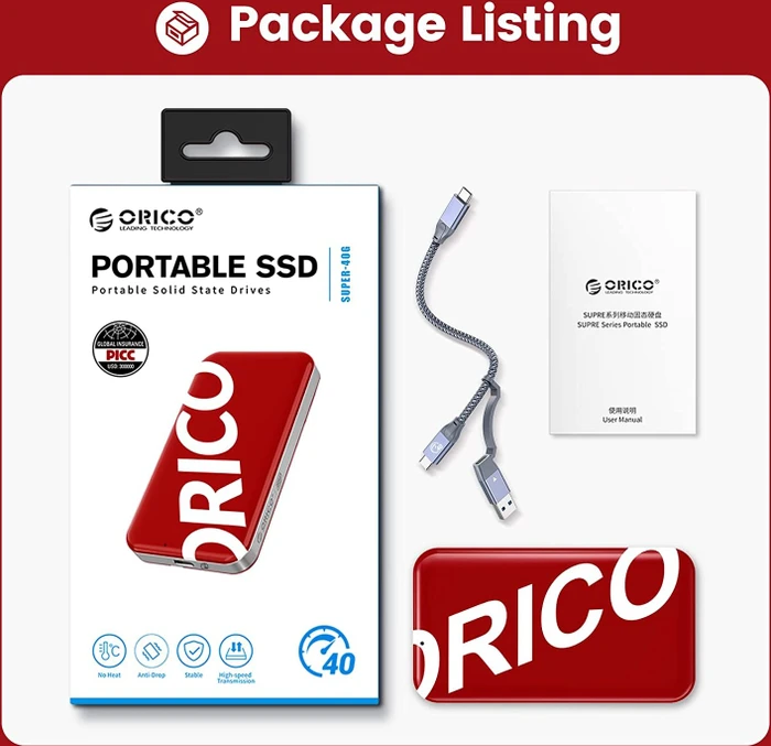 Orico SUPRE-10G SSD, rot, 1TB, USB-C 3.1