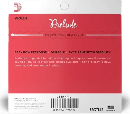 D'Addario Prelude Violin String Set, 4/4 Scale, Light Tension