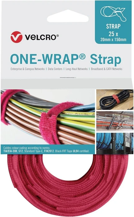 Velcro One-Wrap Strap Klett-Kabelbinder, 20mm, 200mm, rot, 25 Stück
