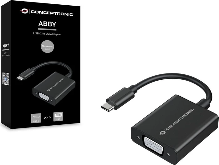 Conceptronic ABBY05B USB-C 3.0 zu VGA Adapter, USB-C [Stecker] auf VGA [Buchse], Adapterkabel, 10cm