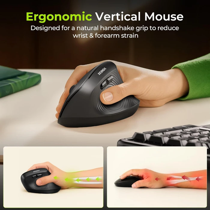Seenda MOU200 Wireless Ergonomic Vertical Mouse, schwarz, USB/Bluetooth