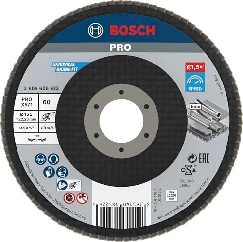 Bosch Professional X571 Best for Metal Fächerschleifscheibe gewinkelt K60, 125x22.23mm, 1 Stück