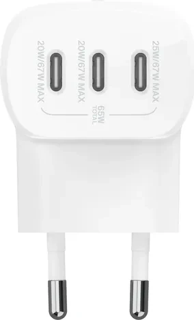 Belkin BoostCharge USB-C-Ladegerät mit drei Anschlüssen und PPS (67W) weiß