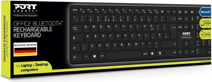 Port Designs PORT Connect Office Pro Rechargeable Keyboard, schwarz, Bluetooth, DE