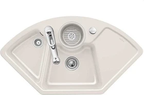Villeroy & Boch Solo Eck Einbau Becken mittig mit Ablauffernbedienung crema