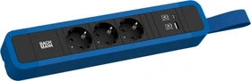 Bachmann Primo 2, 3-fach, mit Schlaufe, 1x USB-A/1x USB-C, 2m, blau/schwarz