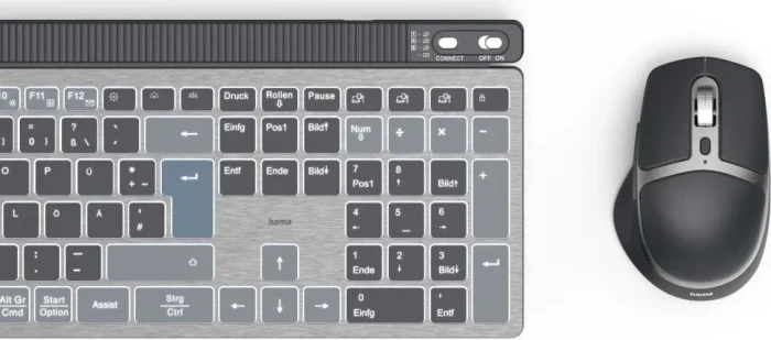 Hama WKM-750 Multi-Device-Tastatur-Maus-Set, blau/grau/schwarz, USB/Bluetooth, DE