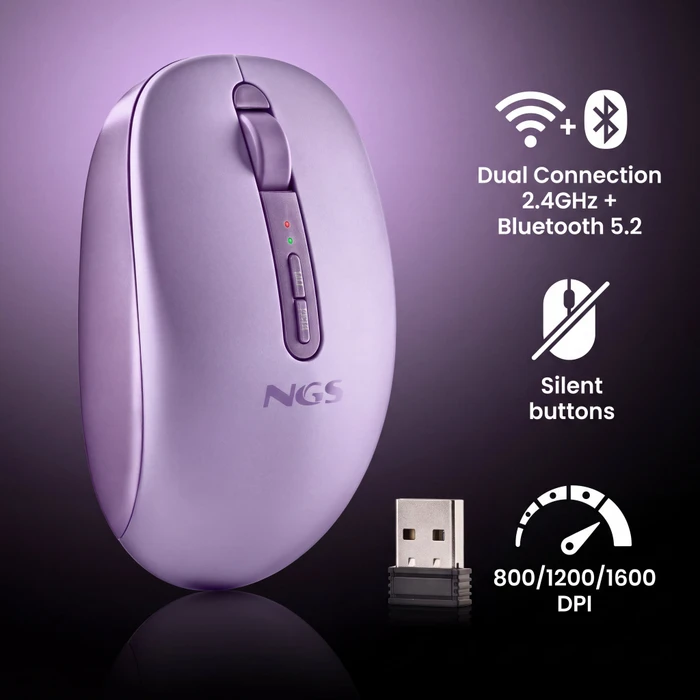 NGS Fog Dual Purple Wireless Mouse, violett, USB/Bluetooth