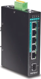 TRENDnet TI Hardened Industrial Railmount Gigabit Switch, 5x RJ-45, 1x SFP, 120W PoE+ (TI-PG541)