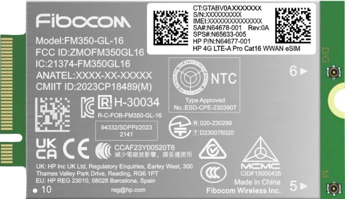HP 4G LTE-A Pro Cat16 WWAN, Fibocom FM350-GL-16 4G WWAN Modul