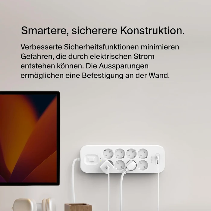 Belkin Connect V2 Überspannungsschutz, 8-fach, mit Schalter, 1x USB-A/1x USB-C, 2m, weiß