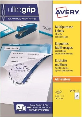 Avery-Zweckform Etiketten, 70x37mm, weiß, 100 Blatt (2400 Etiketten)