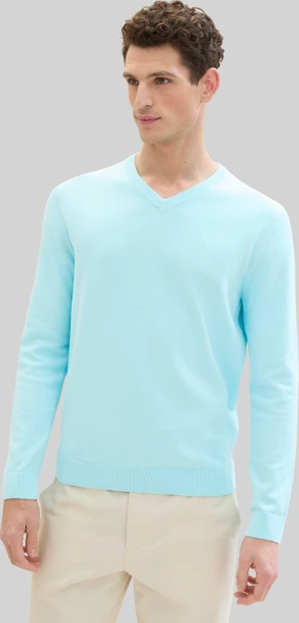 Tom Tailor Strickpullover mit V-Ausschnitt aus Baumwolle Strickpullover blau (Herren)