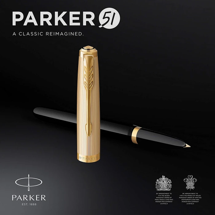 Parker 51 black resin/gold trim, rechte Hand, fein, Geschenkbox
