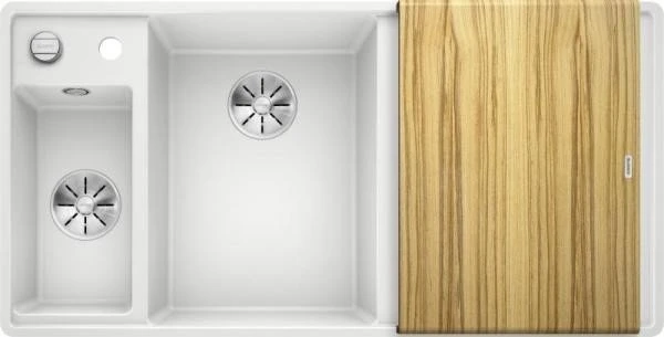 Blanco Axia III 6 S-F InFino Becken links mit Ablauffernbedienung weiß inkl. Holzschneidebrett