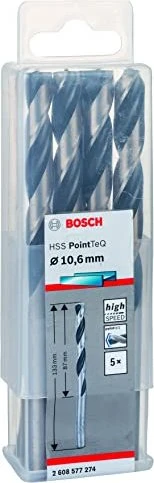 Bosch Professional HSS PointTeQ Spiralbohrer, 10.6x87x133mm, 5 Stück
