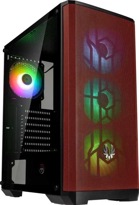 BitFenix Nova Mesh SE TG 4ARGB, schwarz/rot, inkl. 4x Lüfter, Lüfter LED RGB, Glasfenster