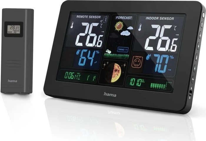 Hama Premium Funkwetterstation mit LED-Farbdisplay und USB-Ladefunktion, digital