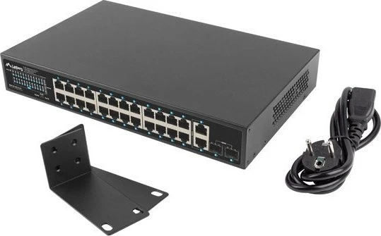 Lanberg RSGE Rackmount Gigabit Switch, 24x RJ-45, 2x RJ-45/SFP, 250W PoE+