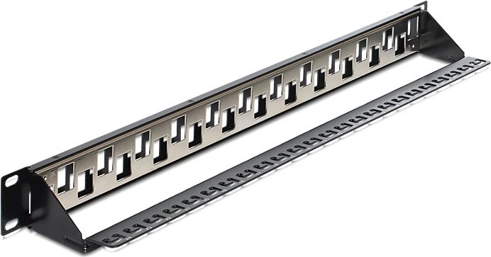 DeLOCK Patchpanel für RJ-45 Keystone Module, abgestuft, 19", 24-Port, 1HE, 19", 1HE, schwarz