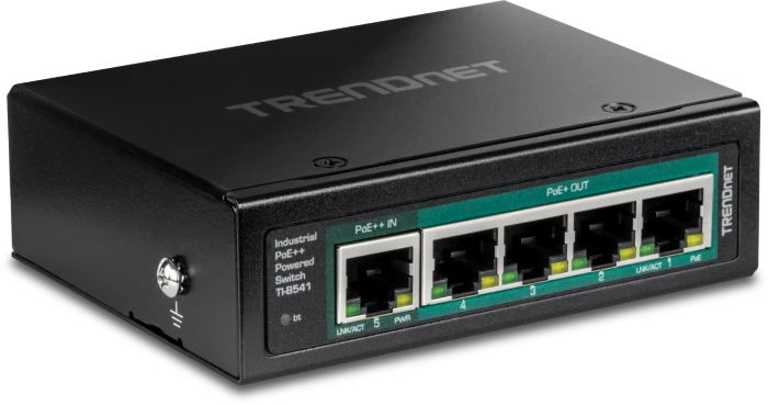 TRENDnet TI Hardened Industrial Railmount Gigabit Switch, 5x RJ-45, 65W PoE PD