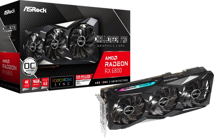 ASRock Radeon RX 6800 Challenger Pro 16G OC, RX6800 CLP 16GO, 16GB GDDR6, HDMI, 3x DP