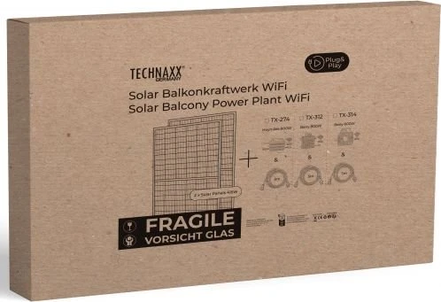 Technaxx Bifaziales Solar Balkonkraftwerk 800W WiFi TX-354, 800W, 880Wp