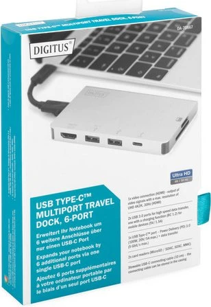 Digitus Multiport Travel Dock, USB-Hub, Dual-Slot-Cardreader, USB-C 3.0 [Buchse]