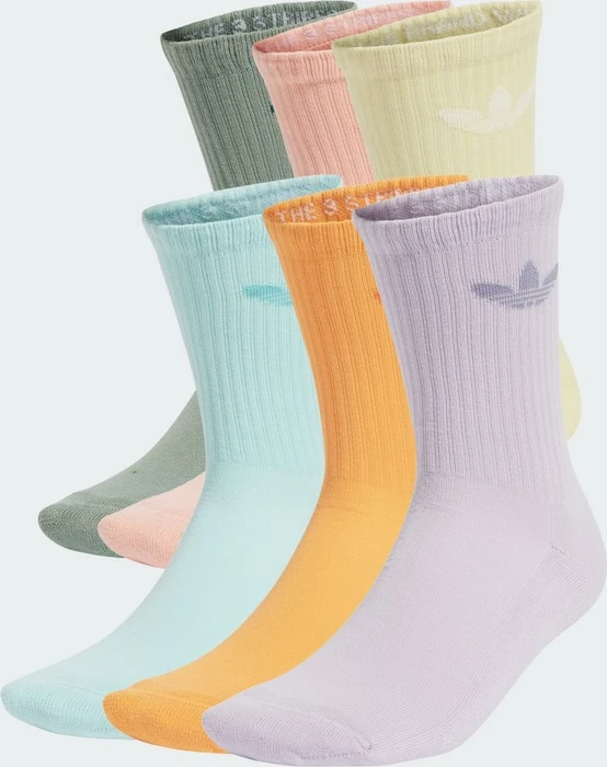 adidas Trefoil Cushion Crew Socken silver green/glow pink/powder yellow, 6 Paare