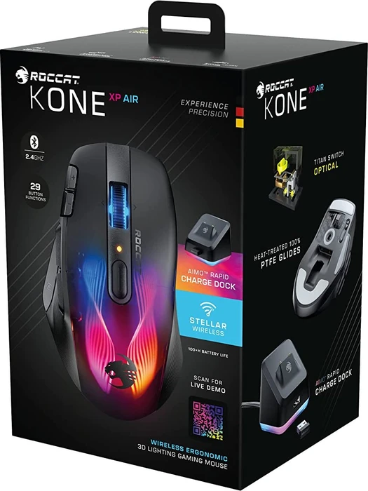 Roccat Kone XP Air mit Ladestation, Ash Black, USB/Bluetooth
