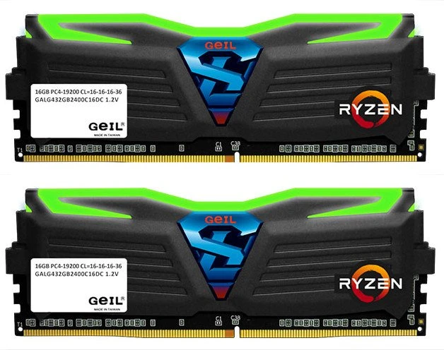 GeIL Super Luce AMD Edition schwarz LED grün UDIMM 8GB Kit, DDR4-2400, CL16-16-16-36