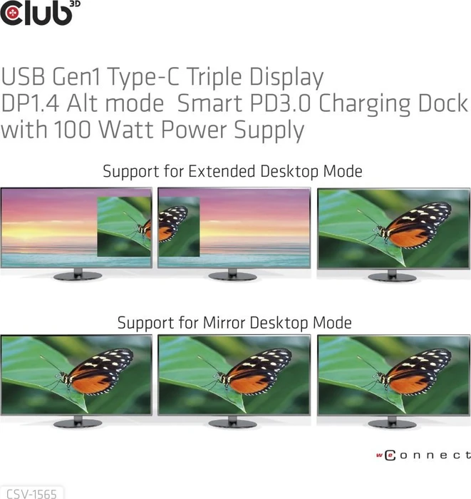 Club 3D Triple Display Smart PD Charging Dock 100W, USB-C 3.0 [Buchse]