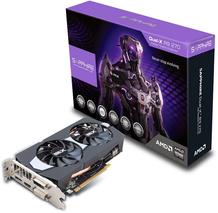 Sapphire Radeon R9 270 Dual-X, 2GB GDDR5, 2x DVI, HDMI, DP, full retail