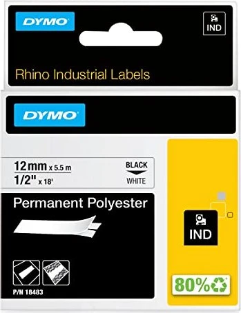 Dymo ID1 Permanent Industrial Rhino Pro Beschriftungsband, 12mm, schwarz/weiß