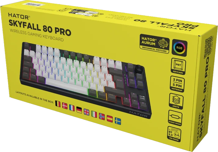 Hator Skyfall 80 Pro Wireless, weiß/schwarz, LEDs RGB, Aurum Vanila Silent, USB/Bluetooth, EU
